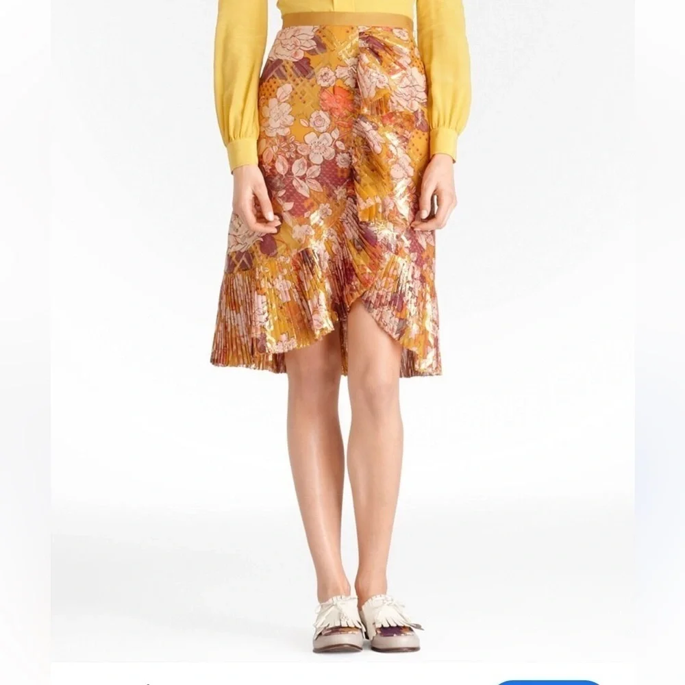 Tory Burch Opalina Silk Floral Print Ruffle Skirt